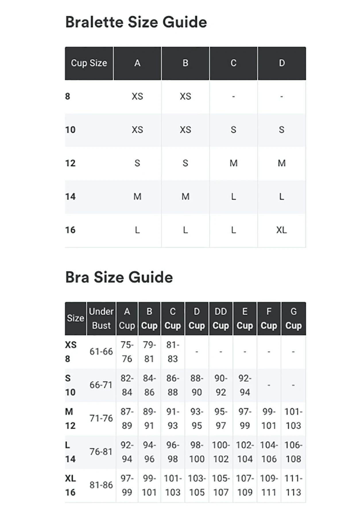 Cotton on sports bra size chart new arrivals