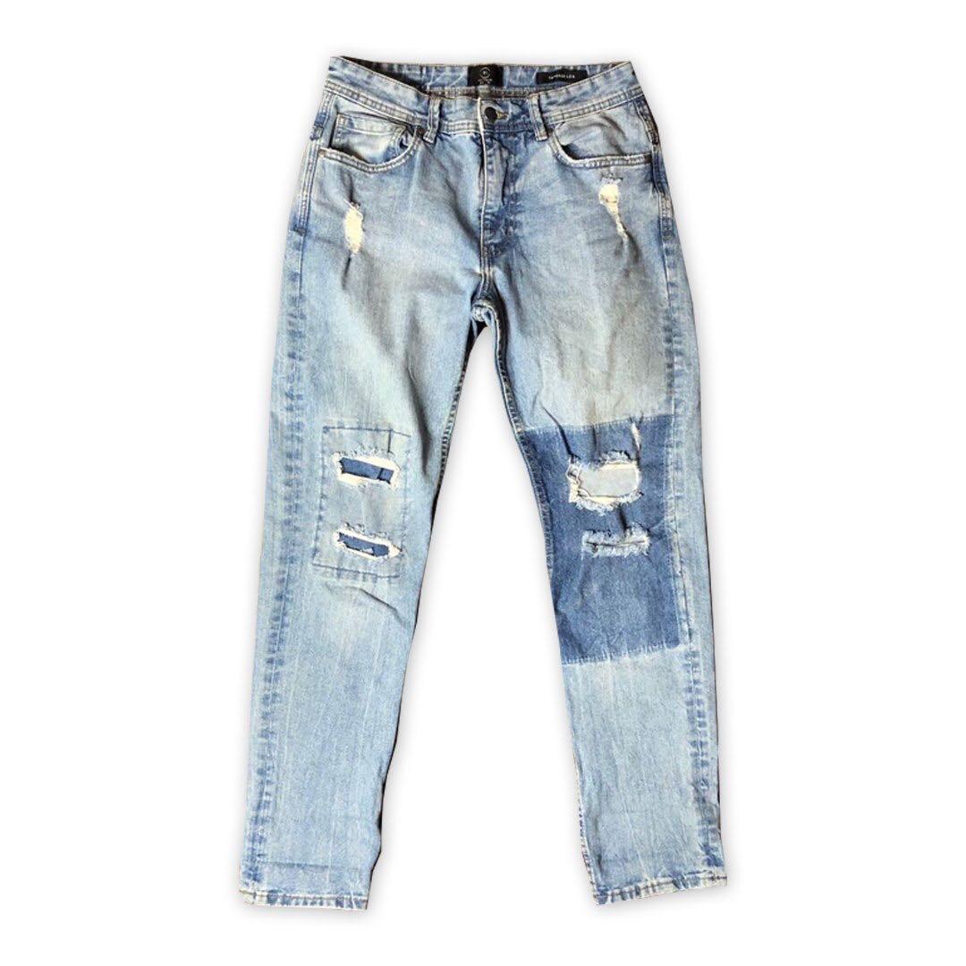 patchwork ripped jeans