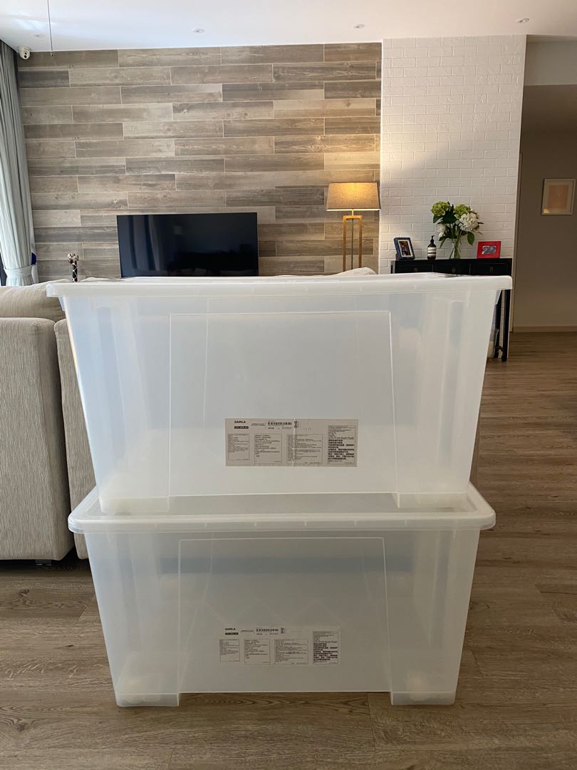 Extra large IKEA plastic storage boxes with rolling wheels, Furniture
