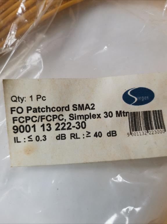 Fiber Optic Patchcord SMA2 FCPC/FCPC Simplex - 30 meters (Category: Cables & Adaptors) located in Pateros City. Submitted by bnstrade (Listing ID 1011221076, Image 2). Description: CLEARANCE SALE * Fiber Optic Patchcord SMA2 FCPC/FCPC Simplex * 30 meters = 1700 Php * ONLY 9 pcs available * Applications: CATV ,LAN & WAN , Network , Broadband and FTTx .