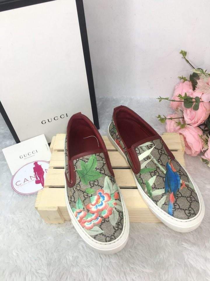 Gucci GG Tian Print Canvas Slip On Sneakers, Women's Fashion, Footwear, Sneakers on