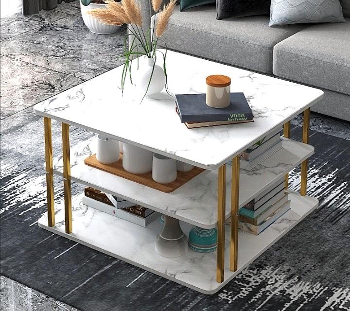 Instock 3 Tier Shelves Laminate White Grey Gold Iron Metal Frame Coffee Table With Storage Furniture Tables Chairs On Carousell