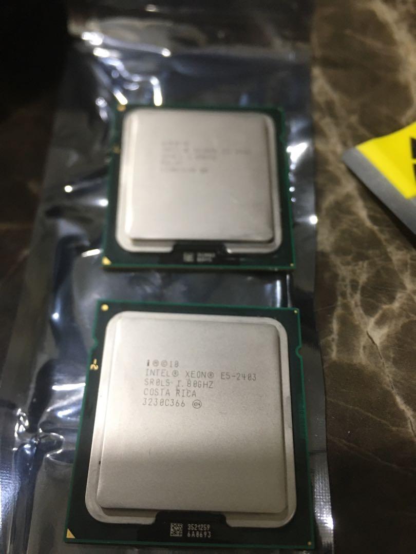 Intel Xeon Processor E5-2403 (Category: Computer Parts) located in Kuala Lumpur. Submitted by mrwalterwhite (Listing ID 1039111761, Image 2). Description: Hi all I got Intel Xeon processor for sale The spec as below Intel® Xeon® Processor E5-2403 10M Cache, 1.80 GHz, 6.40 GT/s Intel® QPI The processor just pulled out from working server Asking RM 150 for both.