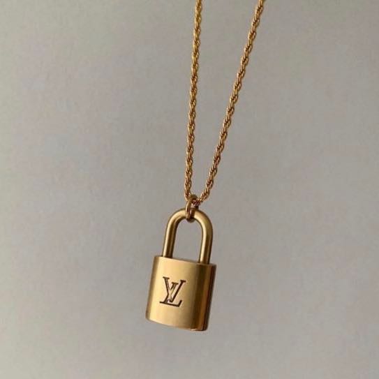 Louis Vuitton Engraved Polished Lock  Key Vintage Repurposed Necklace   sororité