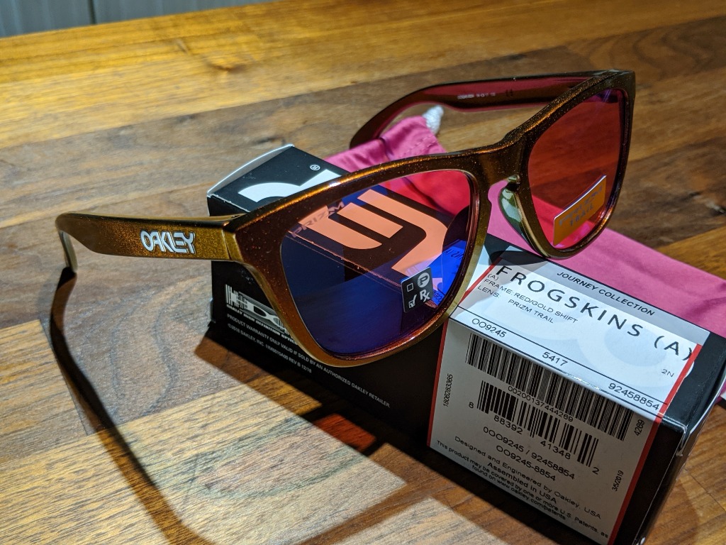 15 OFF 2 PAIRS Oakley Frogskins Journey Collection Asia Fit Sunglasses Red Gold Shift Frame Prizm Trail Lenses OO9245 8854 FREE post