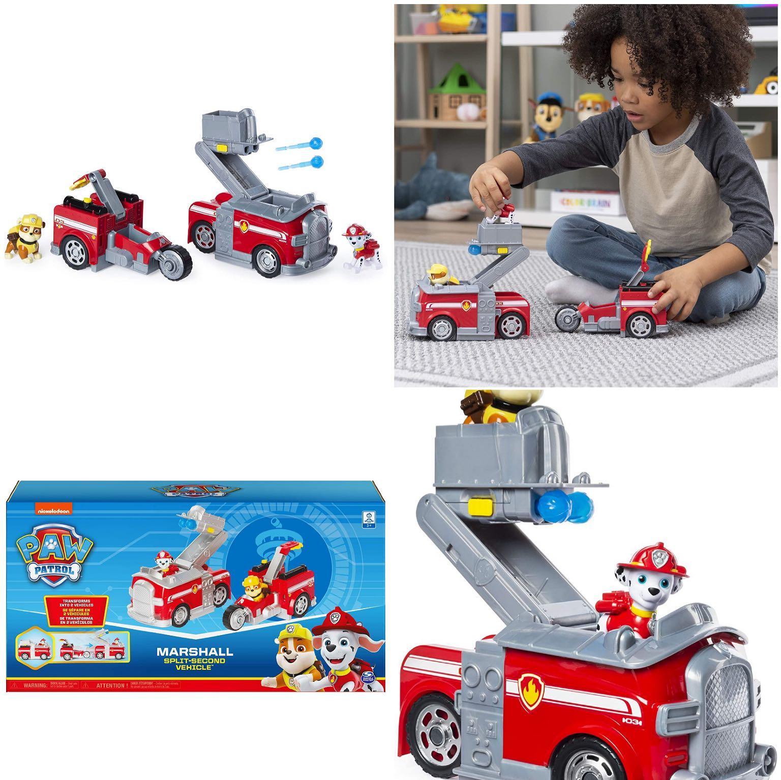 PAW Patrol, Marshall Split-Second 2-in-1 Transforming Fire Truck Vehicle  with 2 Collectible Figures