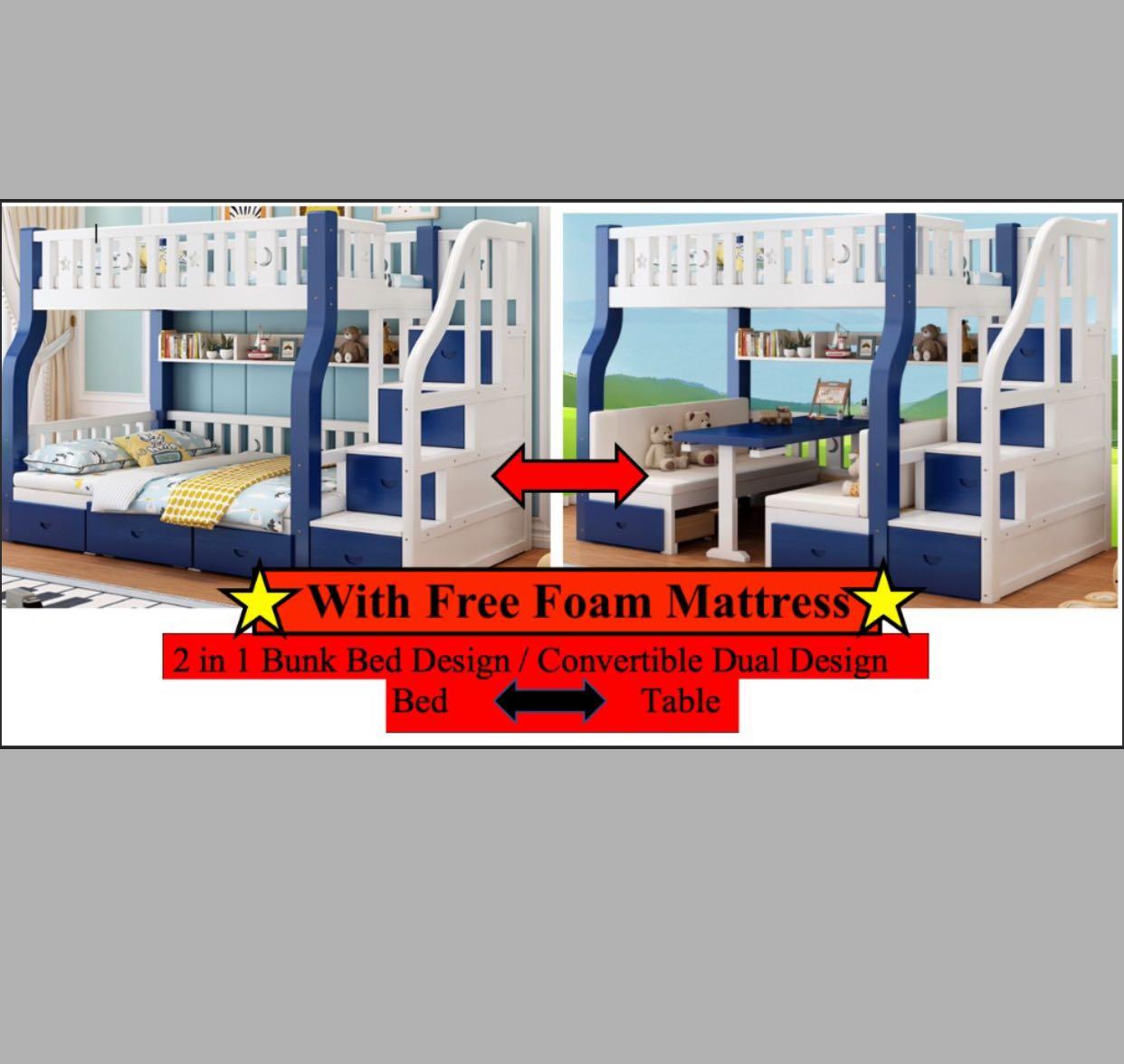 Preorder table bunk bed with Free Mattress (2 in 1 decker bed design