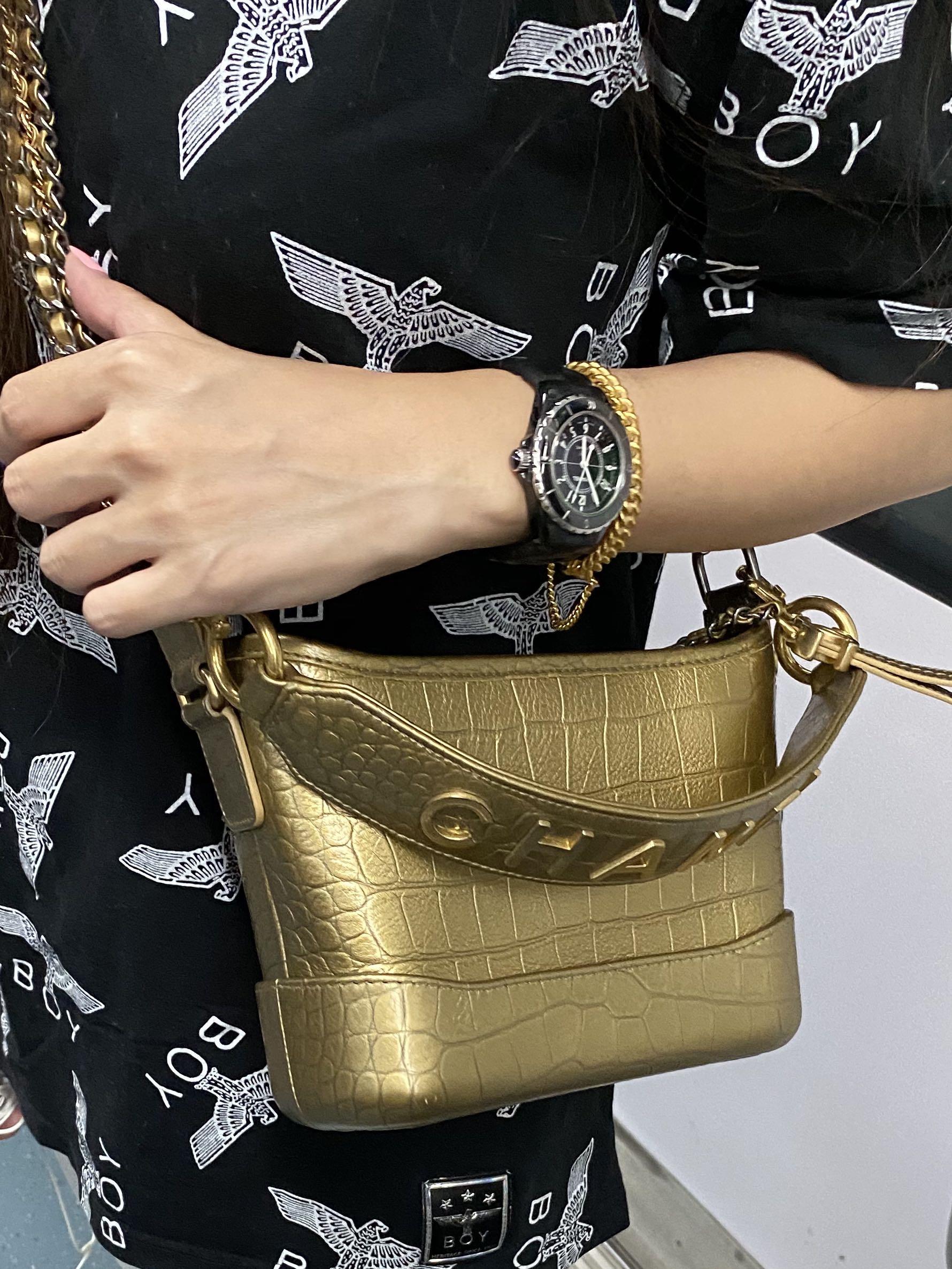 Chanel Gabrielle small hobo bag crocodile embossed calfskin,gold