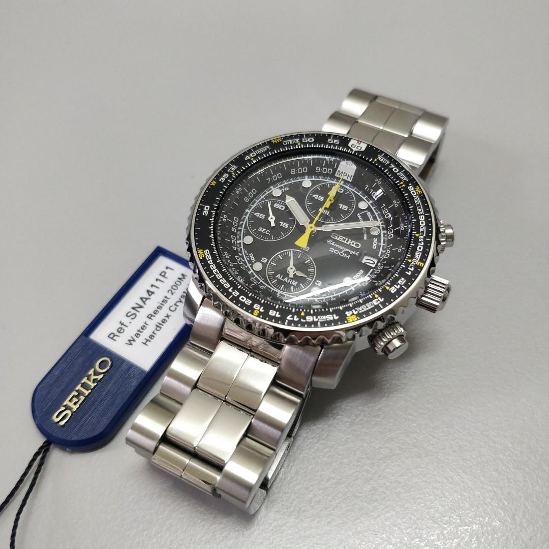 Seiko SNA411 SNA411P1 Flightmaster Pilot Alarm Chronograph, Men's Fashion,  Watches & Accessories, Watches on Carousell