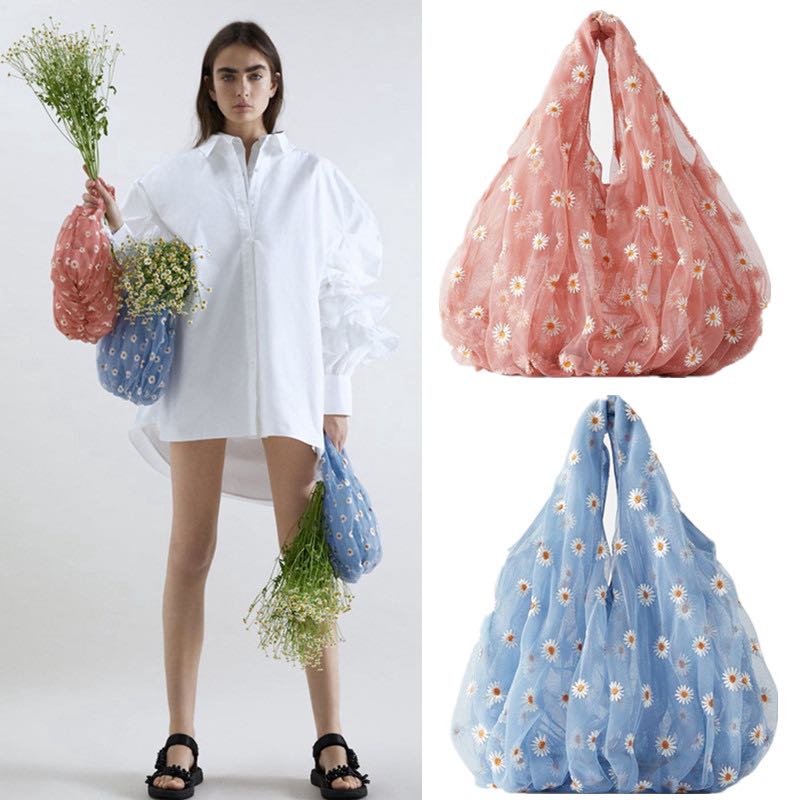 Embroidered tulle bucket bag zara outlet