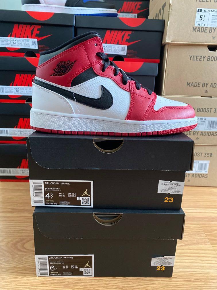 air jordan 1 mid gs chicago white toe