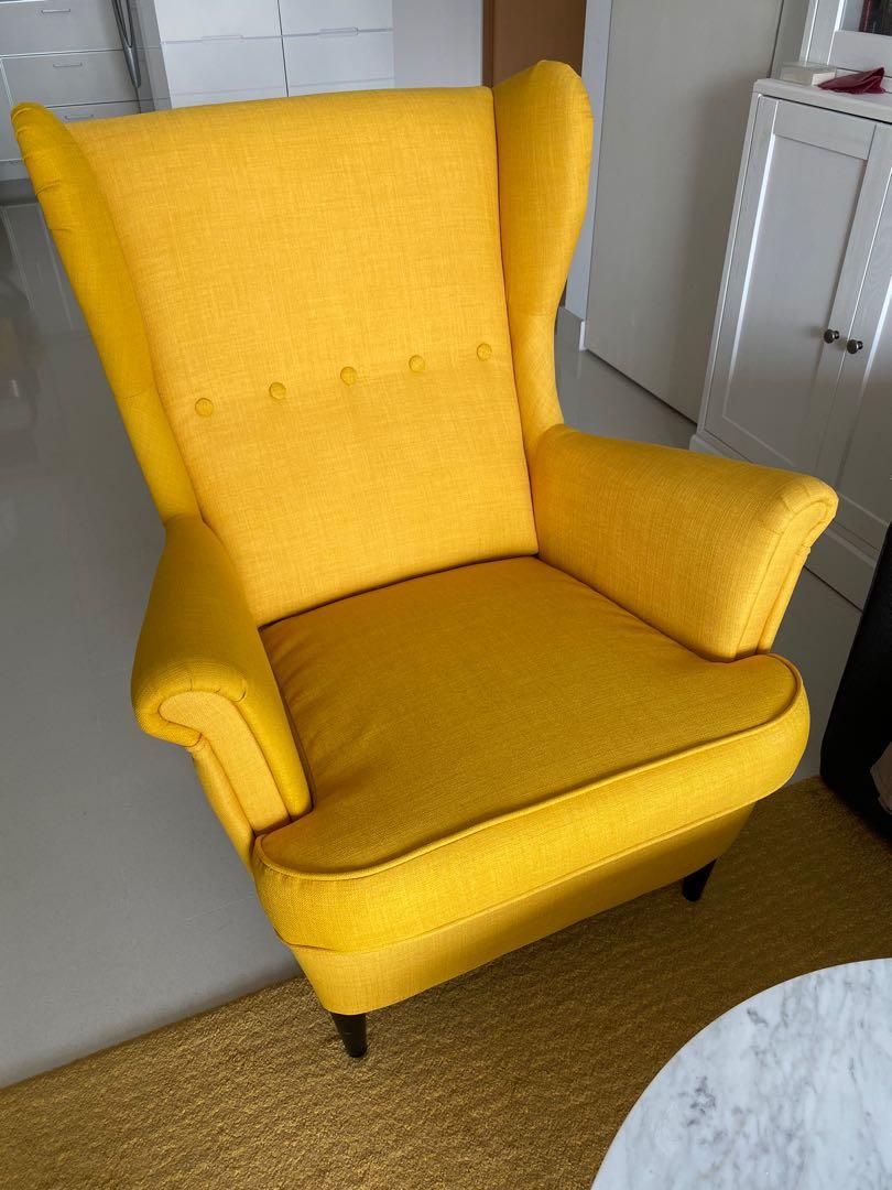 barely used ikea strandmon yellow armchair furniture