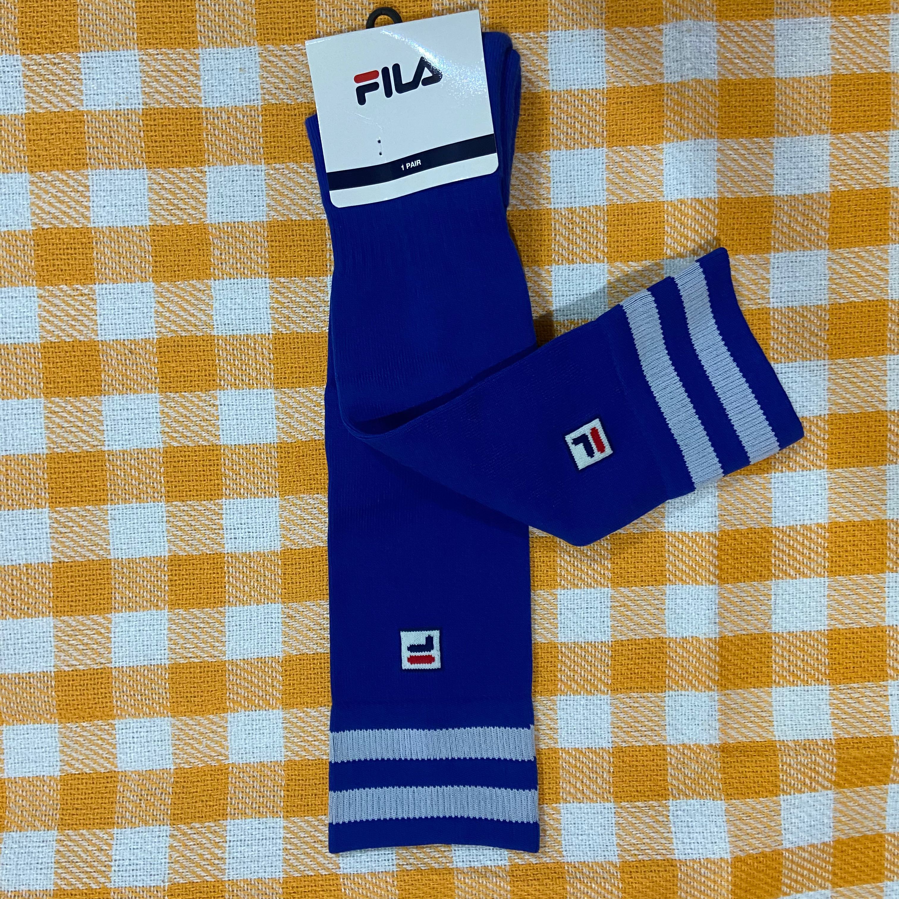 Blue fila knee high socks