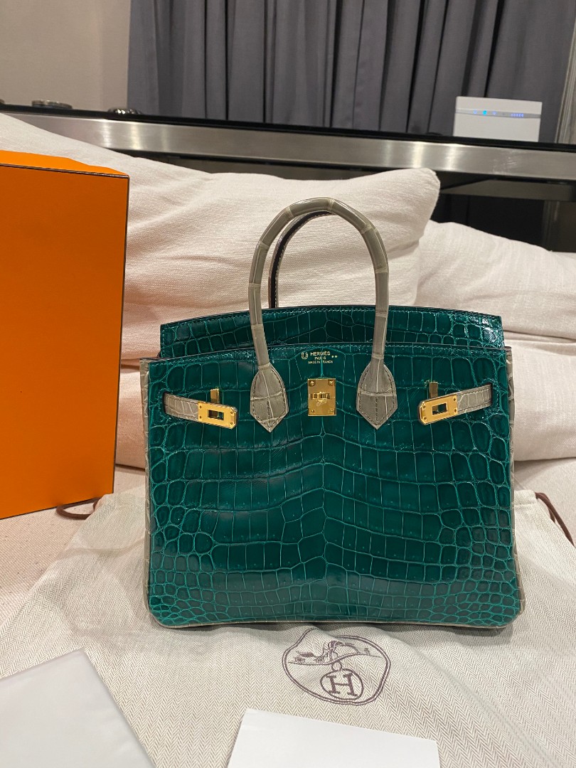 BRAND NEW EXOTIC HERMES BIRKIN 30cm CROC CROCODILE ALLIGATOR EMERALD GREEN  PHW