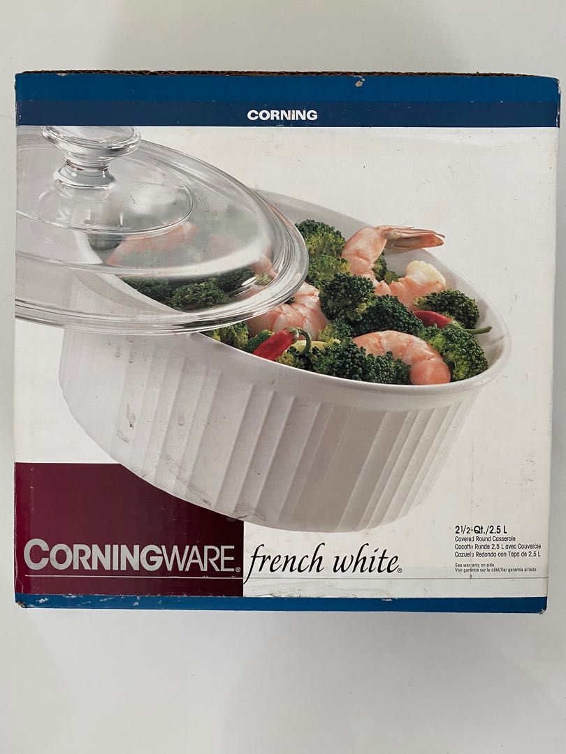 Corning Ware French White 2 5l Covered Round Casserole Furniture Home Living Kitchenware Tableware Cookware Accessories On Carousell