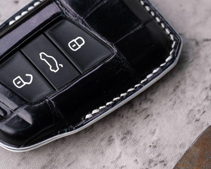 Custom Made Car Key Fob In Black Crocodile Leather, Car Accessories