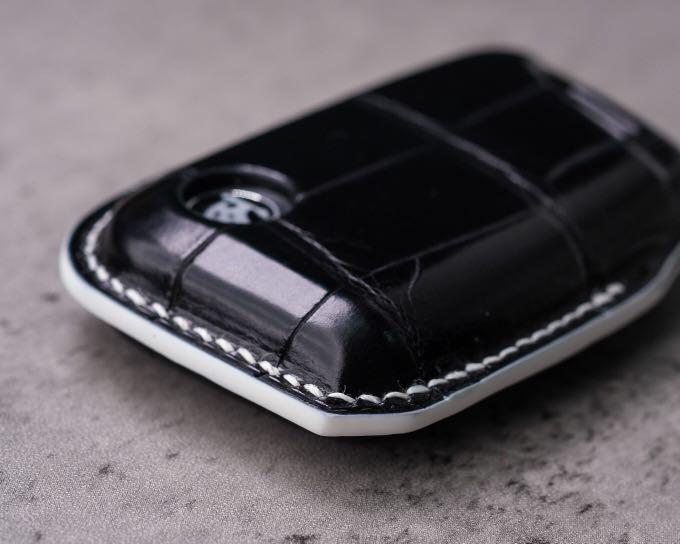 Custom Made Car Key Fob In Black Crocodile Leather, Car Accessories