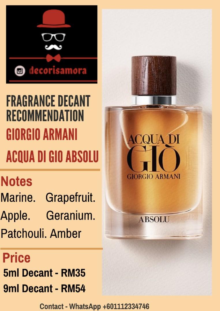 Decant Perfume Giorgio Armani Acqua Di Gio Absolu Health Beauty Perfumes Nail Care Others On Carousell