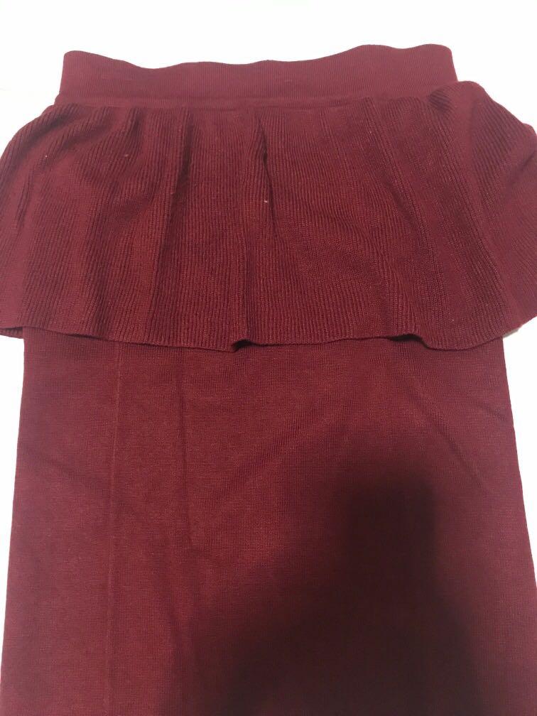 Deep Red knit skirt, Women's Fashion