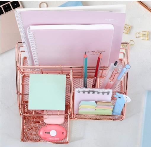Desk organizer with drawer (Category: Storage Boxes & Baskets) located in Manila. Submitted by trustradeglobal (Listing ID 1045602475, Image 1). Description: A Great Rose Gold Desk Organizer for keeping your desktop neat and tidy. This flexible 6 in 1 desktop organizer set is designed with 5 independent compartments and 1 cute sliding drawer, you will choose where to place your pens, pencils, notebooks and much more. Let your creativity run high!