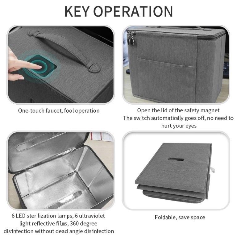 Foldable UVA+UVC Disinfecting Box No Ratings (Category: Cleaning Tools & Supplies) located in Marikina City. Submitted by rtobs08 (Listing ID 1045693430, Image 1). Description: Product name: UV sterilizer bag Brand: Techmate Input: 5V >500mALED beads: 3535 UVC SMD Dimension: 265*210*190mm Net weight: 652gUVC wavelength: 260-280mmUVA wavelength: 390-400nm Power supply interface: Type C Working temperature: -40℃ ~ -80℃ Outside: Polyester oxford fab