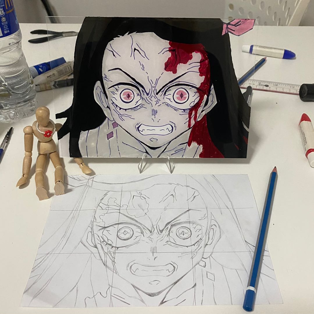 Nezuko Glass Painting Demon Slayer Hobbies Toys Memorabilia Collectibles Fan Merchandise On Carousell
