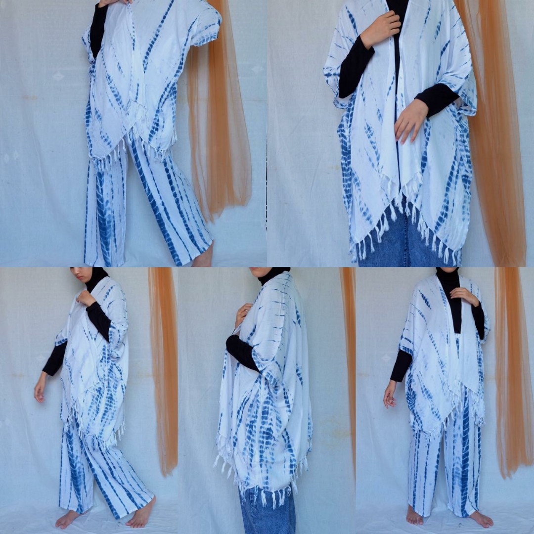 Set tie dye cardigan kulot, Fesyen 