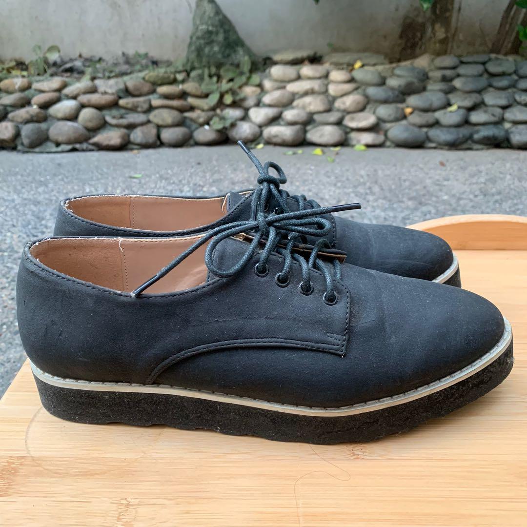 Topshop Black Lace Up Shoes Women s Fashion Footwear Flats Sandals on Carousell