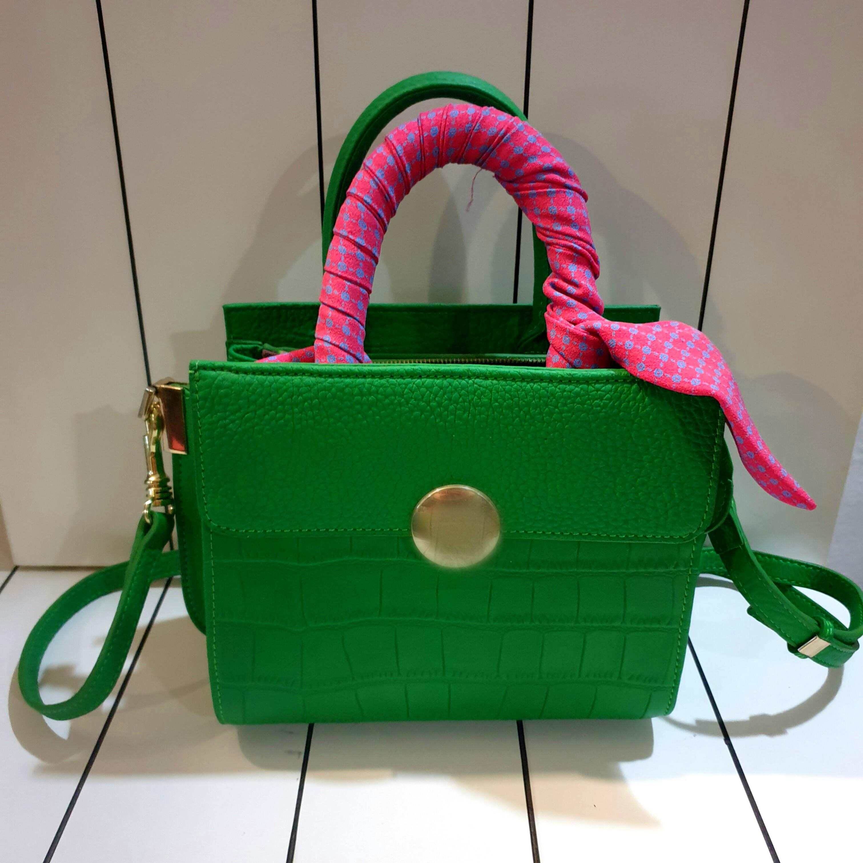 Brand New Stylish Green Handbag with Twilly and Shoulder Sling