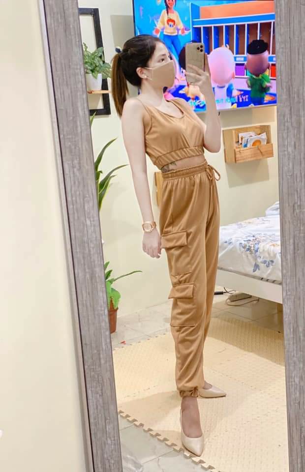 Cargo pants terno with mask in Tan 