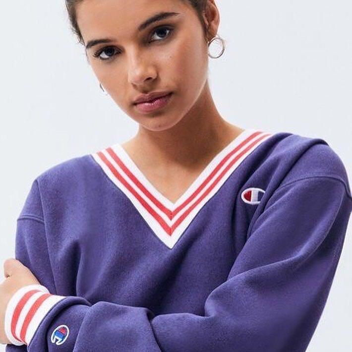 champion v neck sweatshirt purple