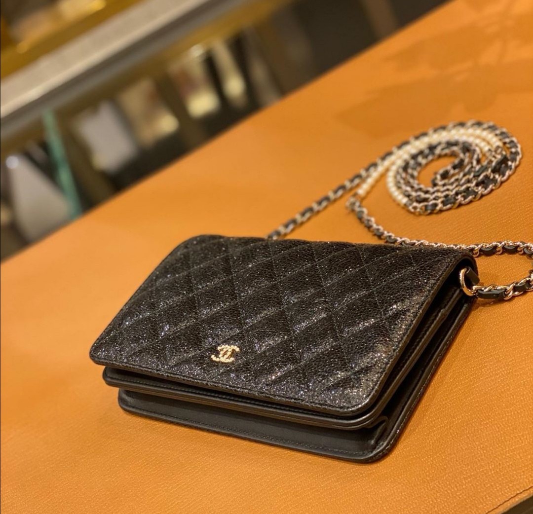 Chanel Wallet on Chain Black Glitter, Luxury, Bags & Wallets on