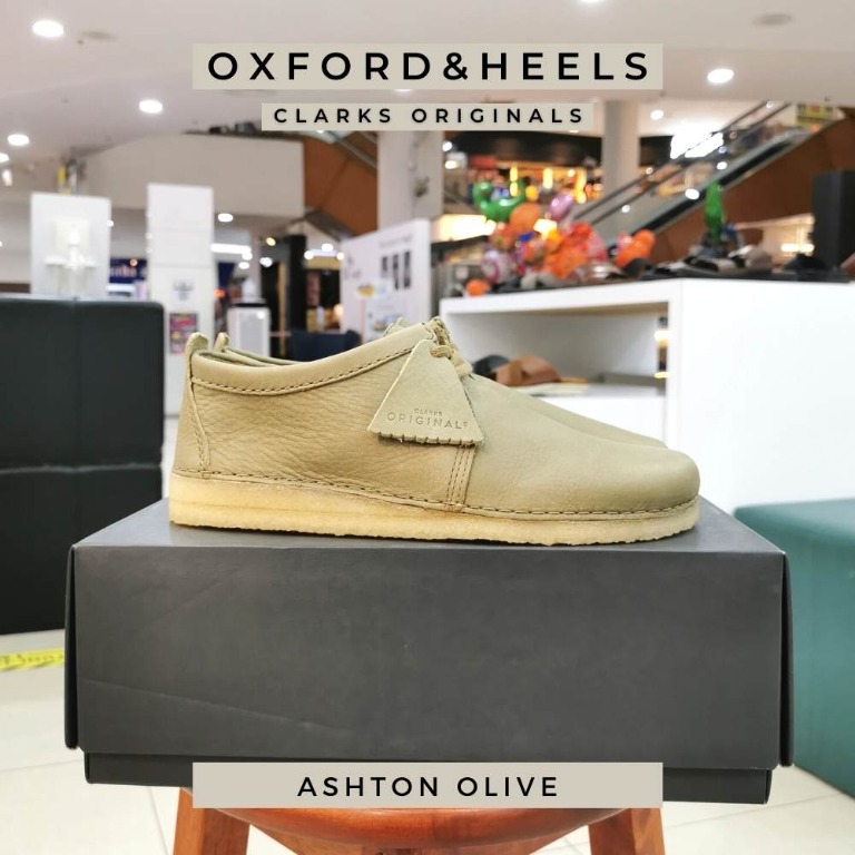 Clarks Ashton Olive Green Leather Men Originals Kasut Lelaki Hijau