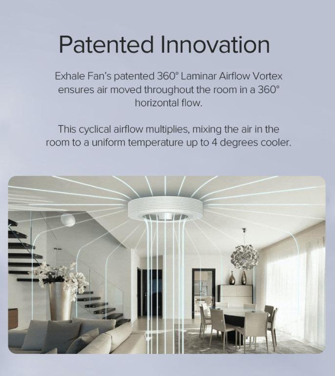 EXHALE Bladeless Ceiling Fan 360 deg air displacement Vortex Eco