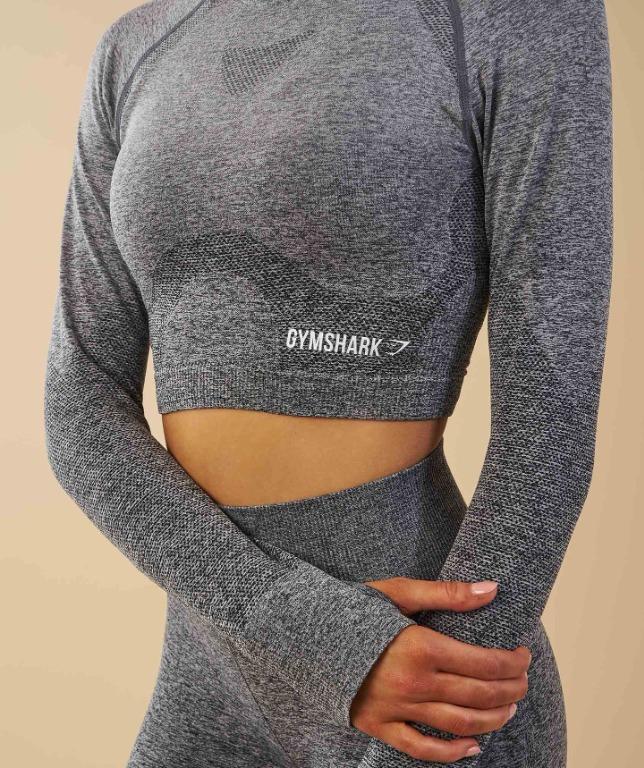 Gymshark Ombre Seamless Long Sleeve Crop Top - Black/Light Grey - XS,  Women's Fashion, Activewear on Carousell