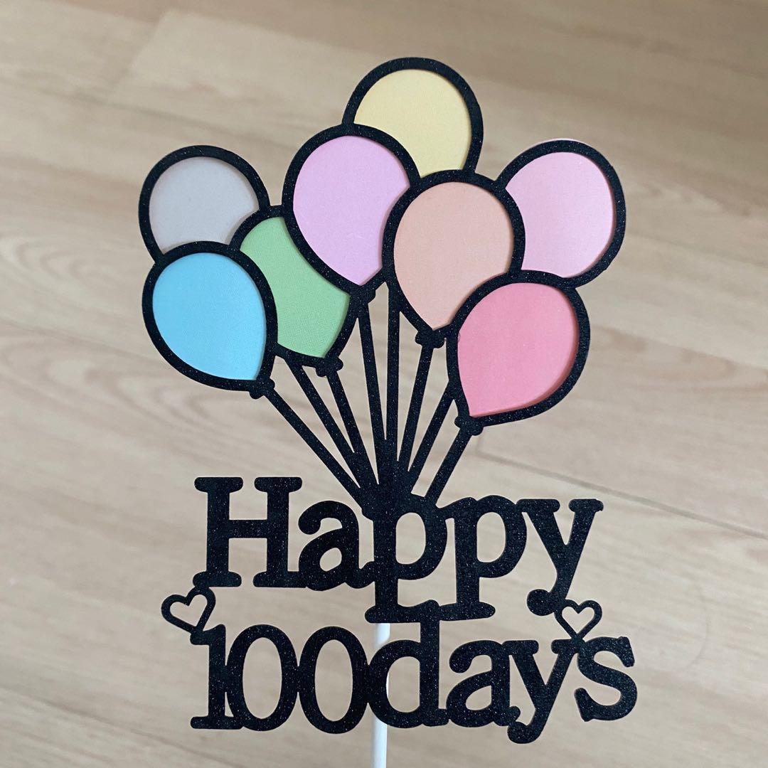 Happy 100days 百日宴 100days牌 cake topper hundred days tag newborn蛋糕裝飾牌 hundred days baby Happy