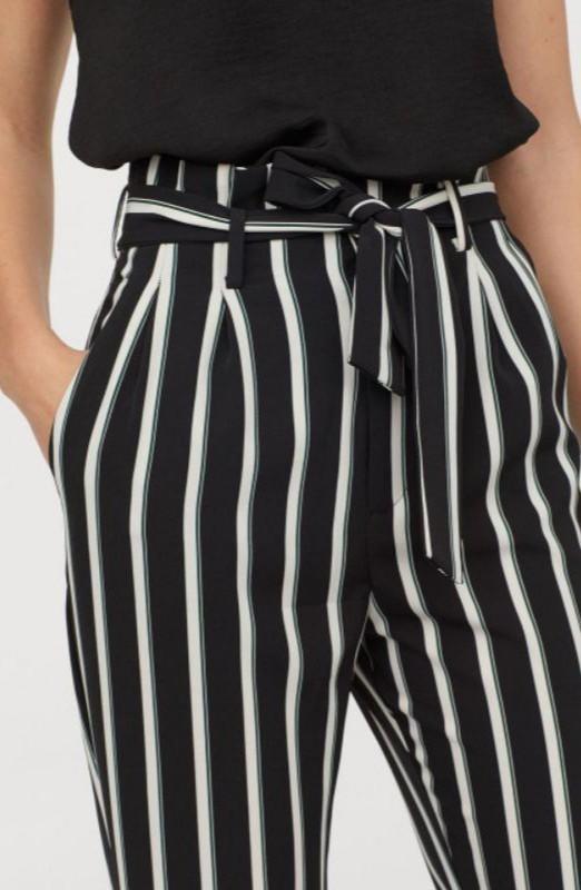 H&m hnm paperbag belt Stripe Pants trousers, Fesyen Wanita