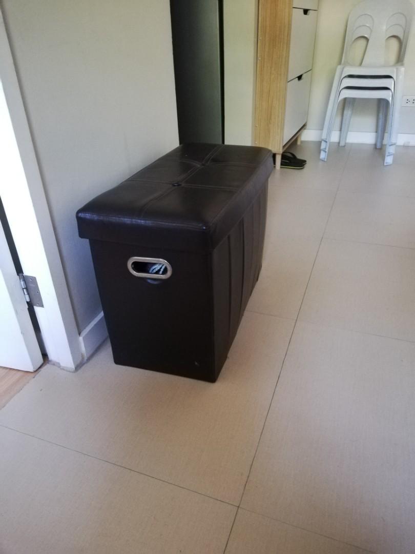 Ottoman Leather Storage Seat Space Saver (Category: Storage Boxes & Baskets) located in Quezon City. Submitted by fellowsheep (Listing ID 1045759244, Image 2). Description: used, functional wear and tear but not an issue when storing RFS: will replace with new message me here in carouselle to purchase GCash BPI BDO COD via grab or lalamove within metro manila available.
