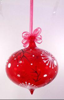Set of 6pc Colored Glass Christmas Red Ornaments with Organza Ribbon for Xmas Tree Ornaments Hanging Decor