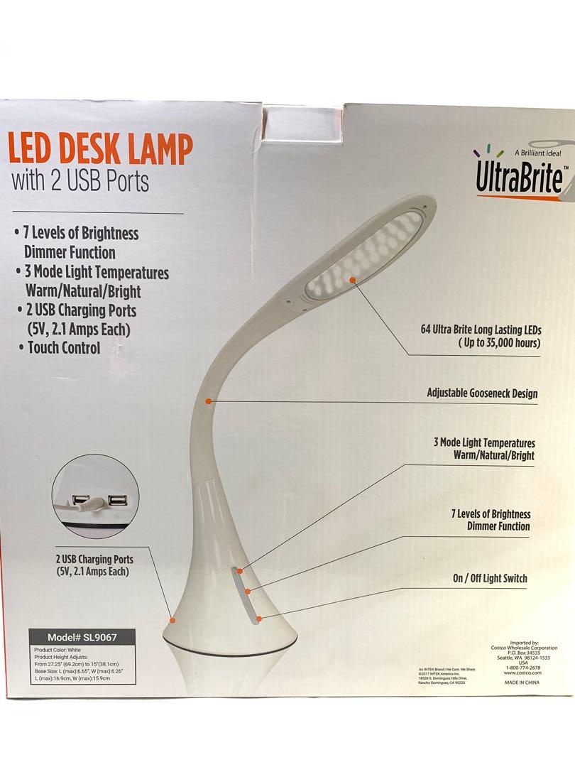 Ultrabrite led desk lamp with outlet 2 usb ports