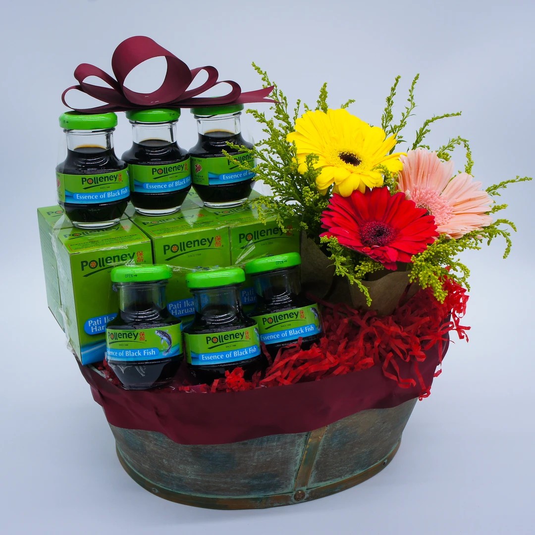 🚛 Free Same Day Delivery ♥️ Get Well Soon Chicken & Fish Essence Hamper  with Fresh Flowers