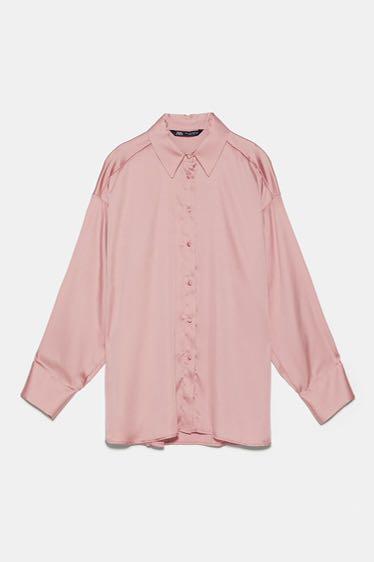 pink satin shirt zara