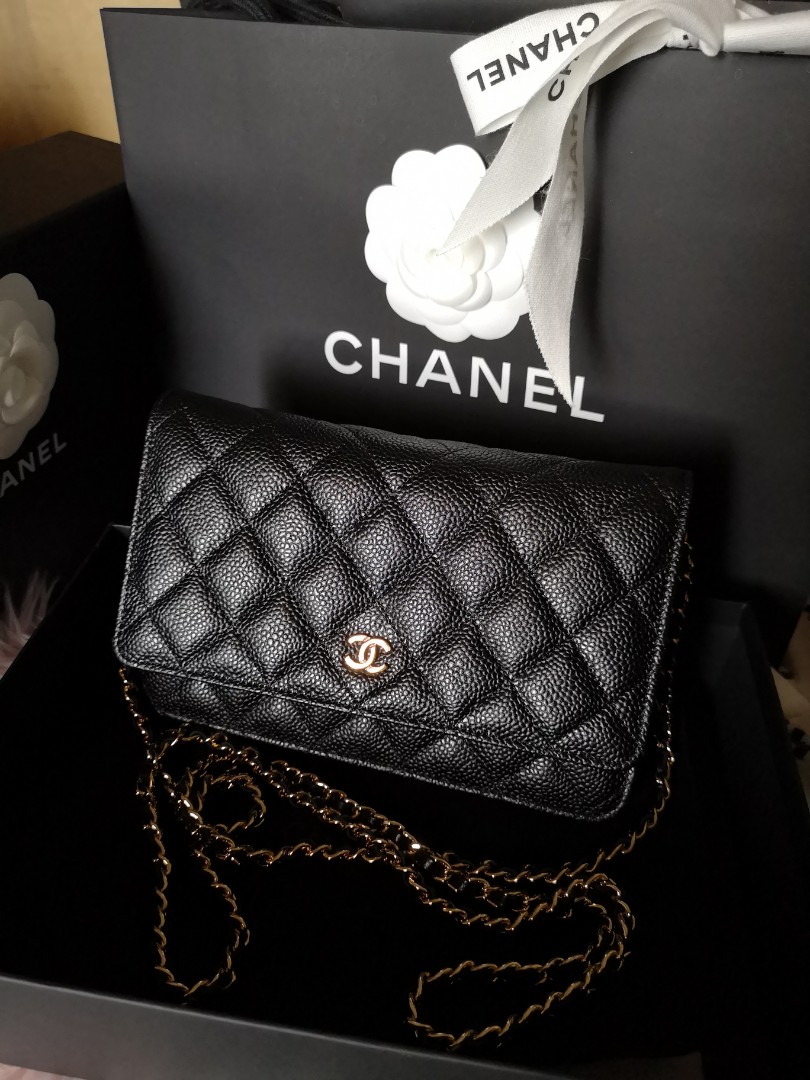 Chanel Classic Wallet On Chain WoC In Black Caviar With Shiny Gold Hardware  SOLD