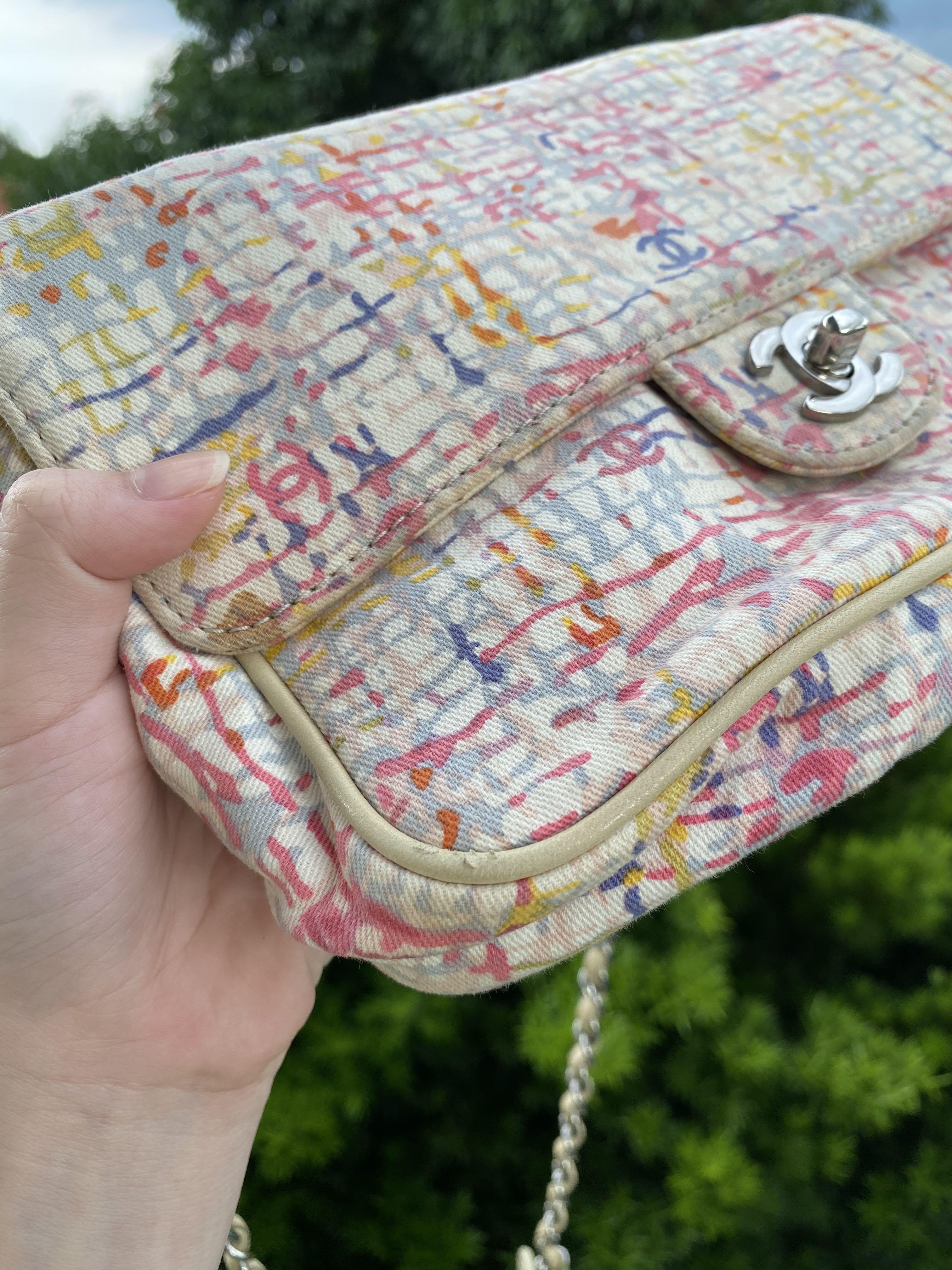 Authentic Vintage Chanel Lucky Clover Multicolor Canvas Flap Bag