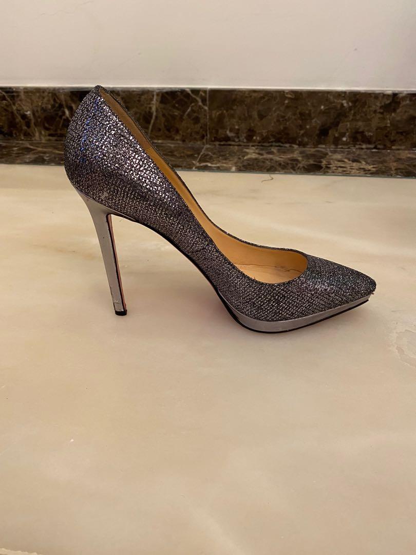 christian louboutin silver sparkly heels