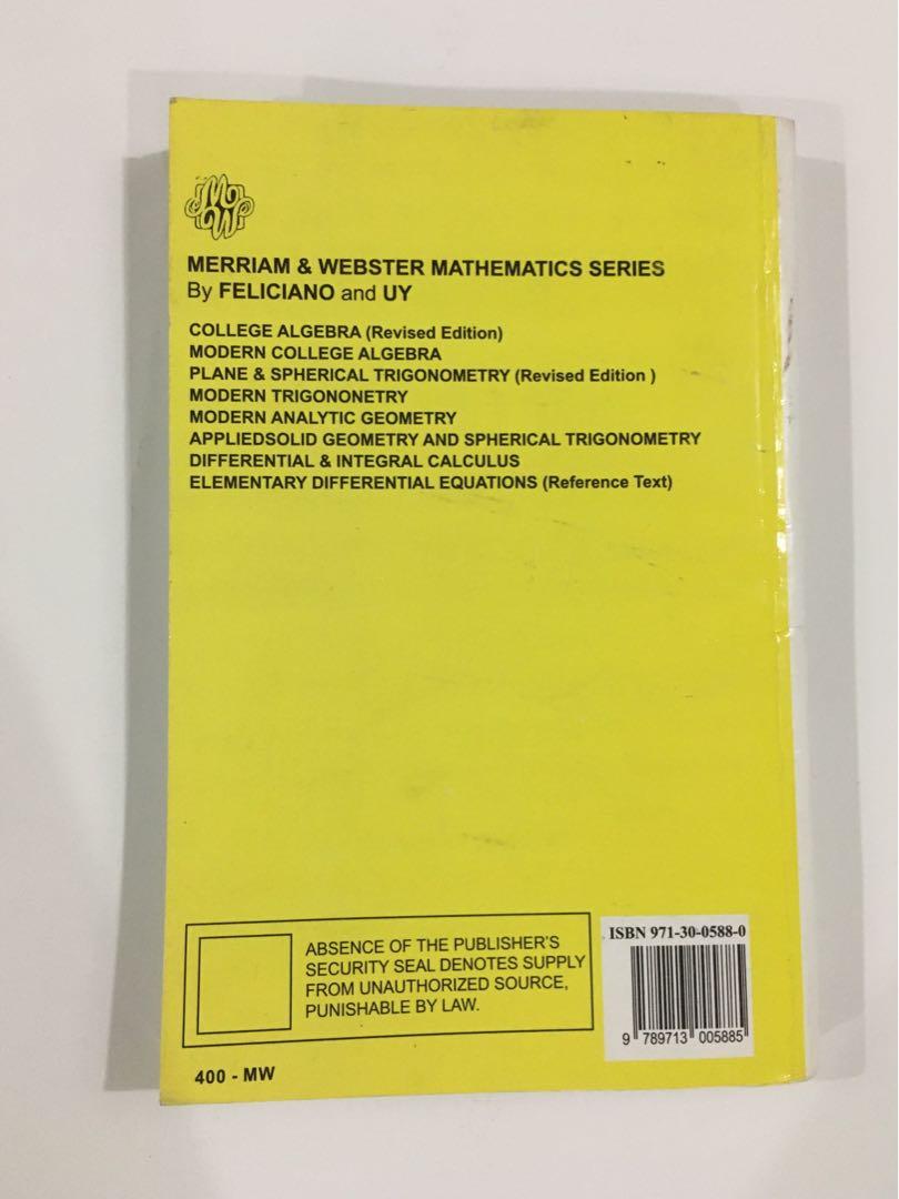 Differential & Integral Calculus by Feliciano and Uy, Hobbies & Toys ...