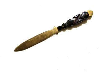 KNIFE..ANTIQUE..AUTHENTIC  HEAVY BRASS WITH BONE HANDLE