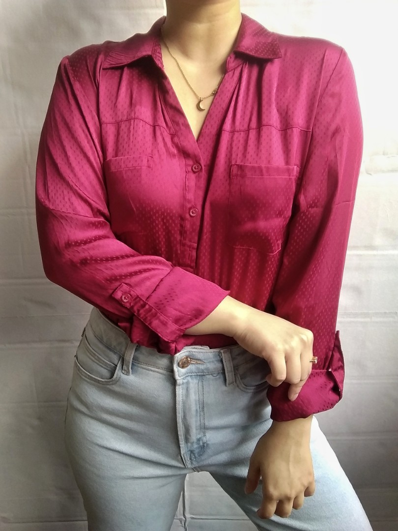 maroon satin blouse