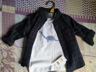 Mothercare Checked Shirt & Dino Tshirt set 9 to 12months