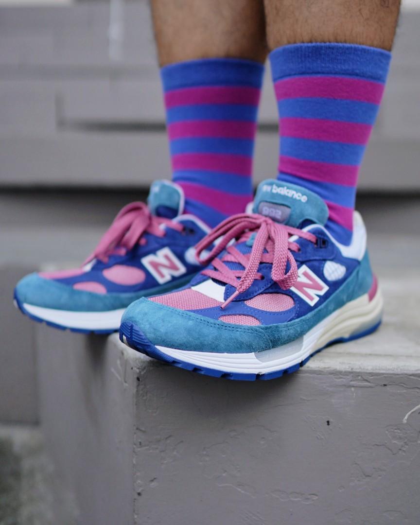 New Balance 992 Blue Pink seersucker US8 Men s Fashion Footwear